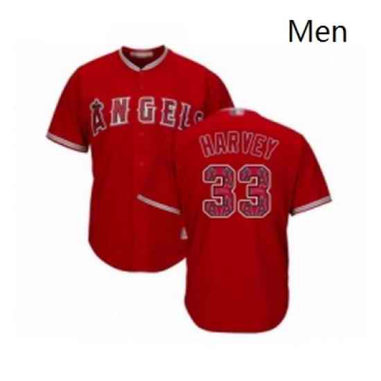 Mens Los Angeles Angels of Anaheim 33 Matt Harvey Authentic Red Team Logo Fashion Cool Base Baseball Jersey
